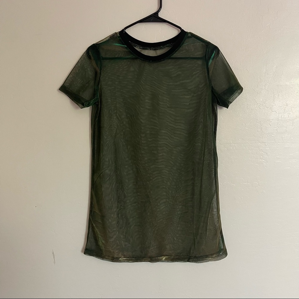 Contrast Ribbed Neck Metallic Sheer Dress - Picture 3 of 3
